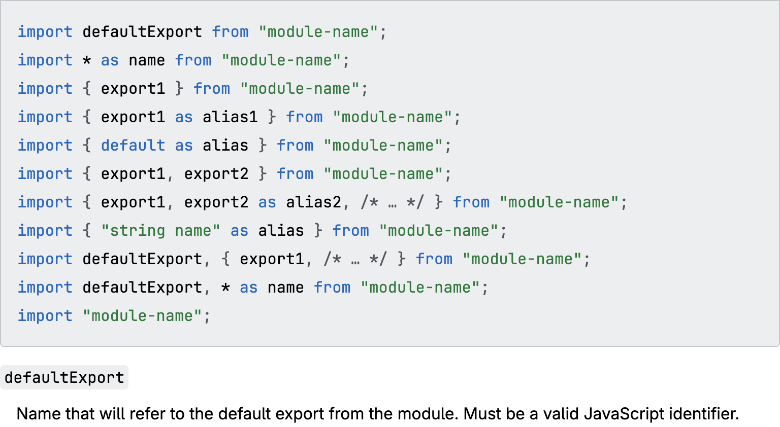 MDN docs for import